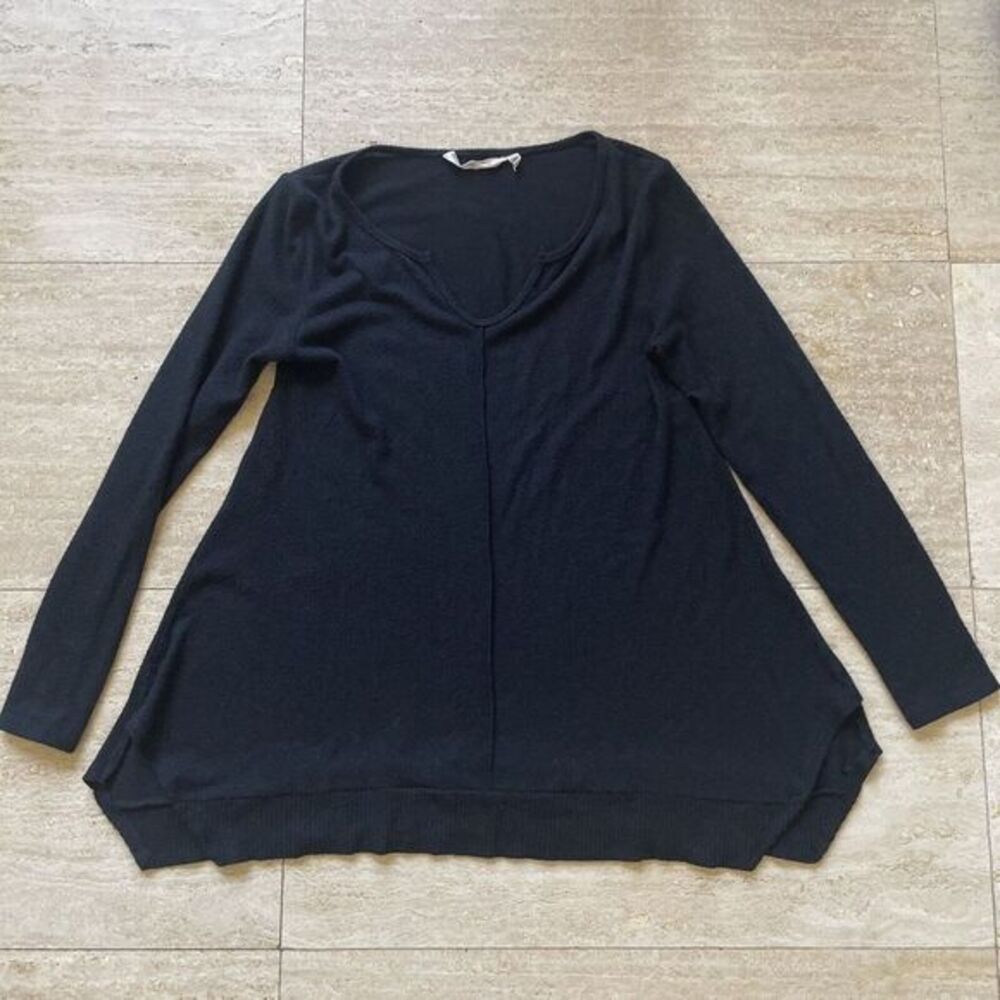 Soft Surroundings Womens Long Sleeve Jersey Tunic Size XS Black V Neck Layered
